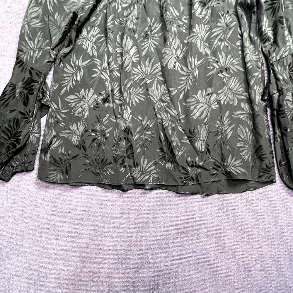 Michael Kors Blouse Top Womens Large Olive Green Floral Ruffle Sleeve Boat Neck - Picture 10 of 14